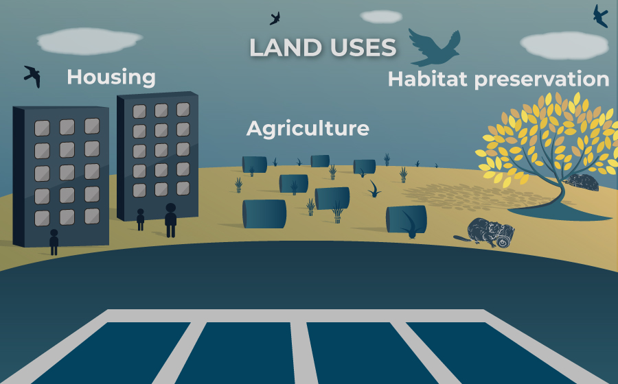 Infographics about Land uses: estate, agriculture, natural habitats