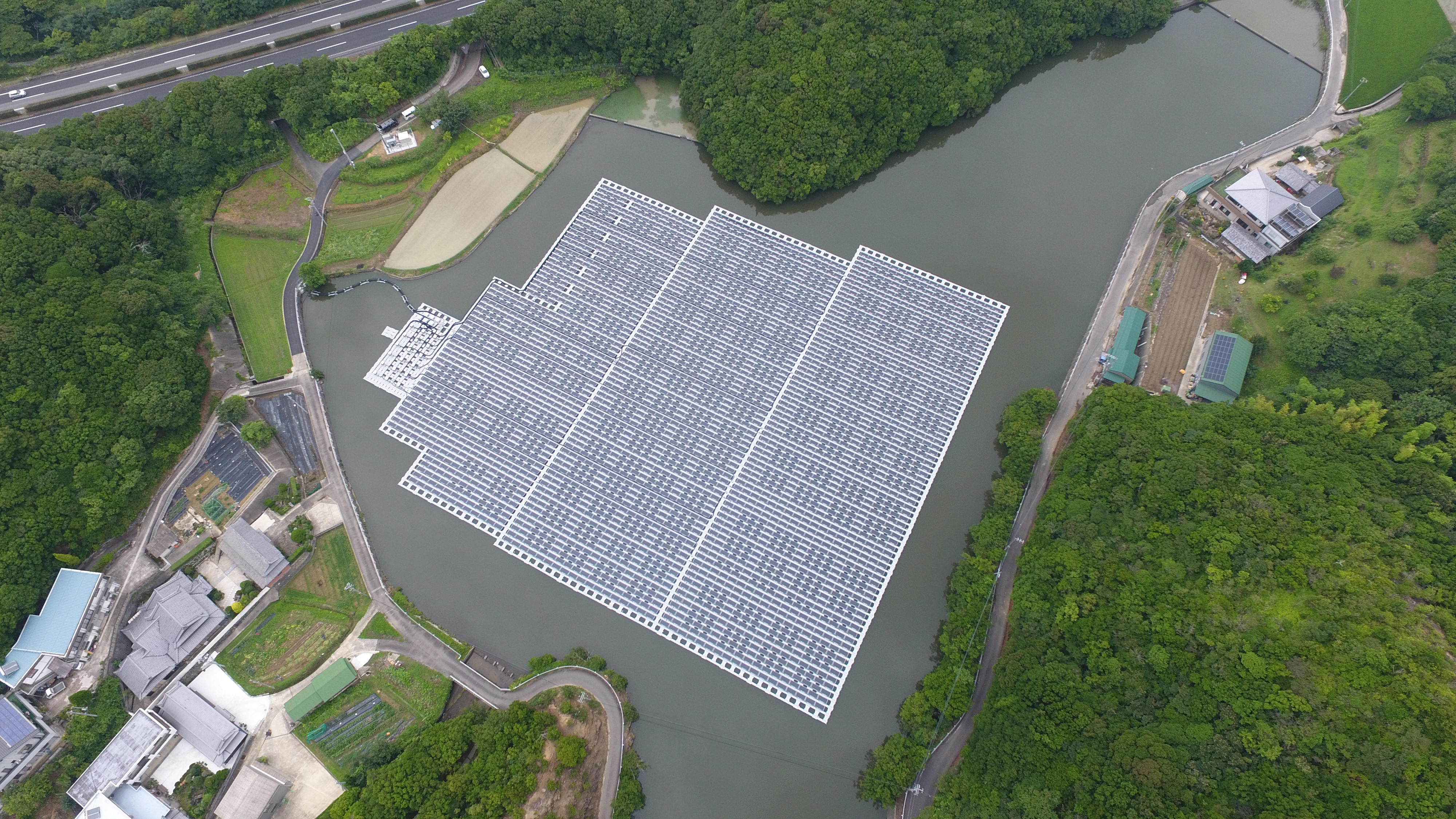 Floating solar on irrigation pond